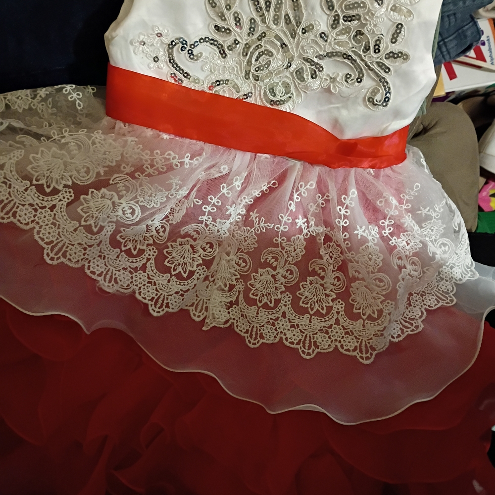 Elegant Red and White Kids Formal Dress
